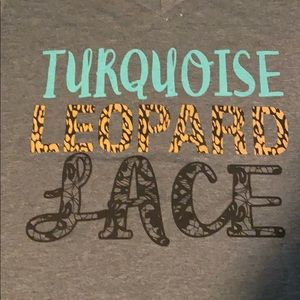 Turquoise leopard and lace grey v- neck shirt